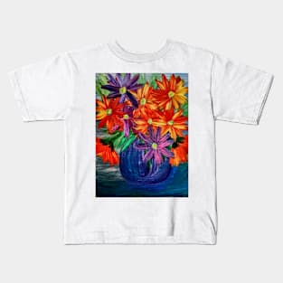 A beautiful lovely boutique of abstract vibrant colorful  flowers in a tall glass vase Kids T-Shirt